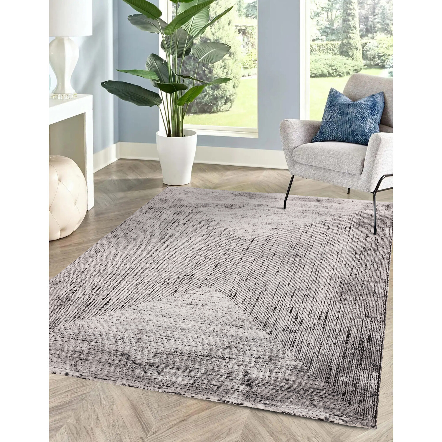 Grey Textured Frame Rug 120 x 170cm Image 6