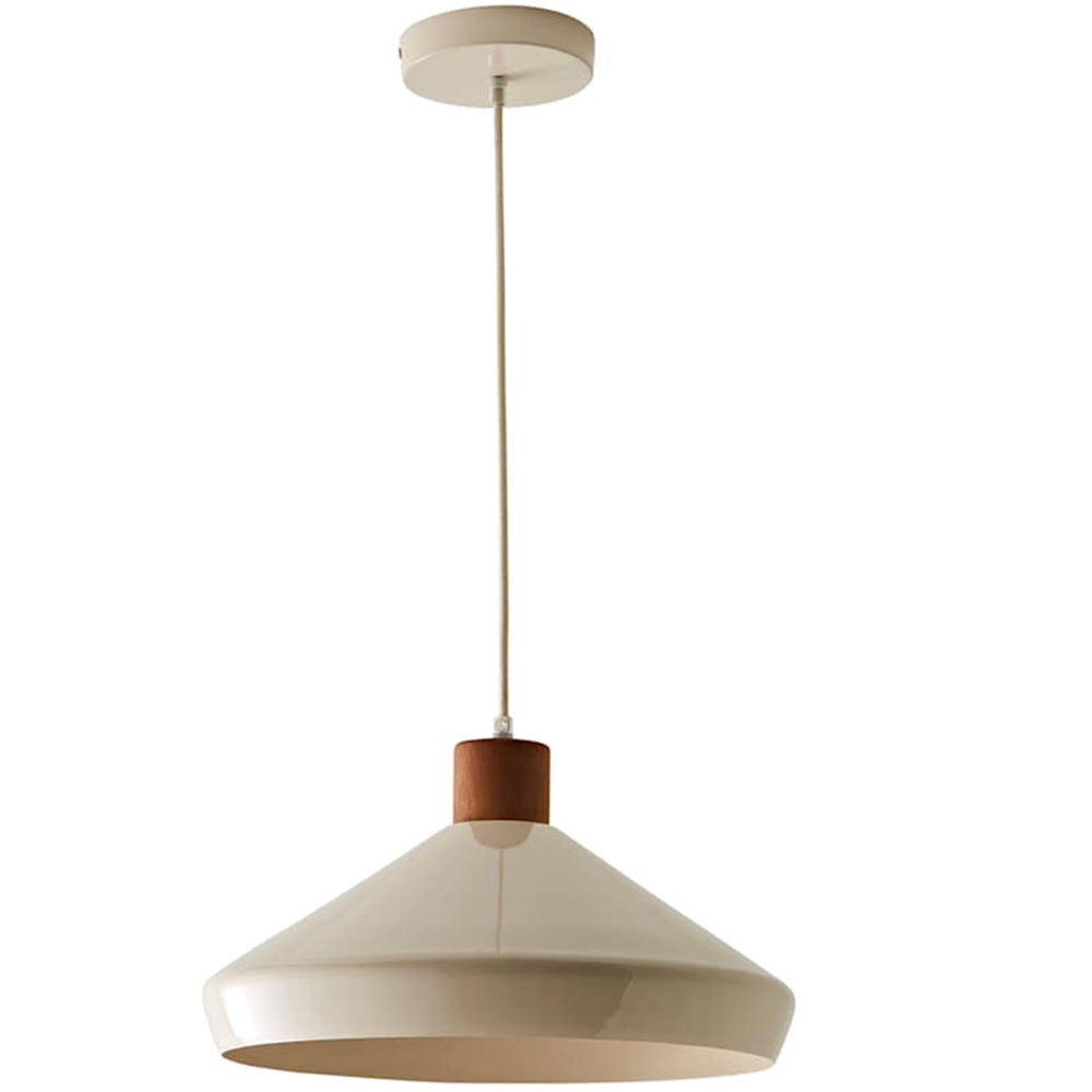 ValueLights Parker Cream and Walnut Pendant Light and Bulb Image 1