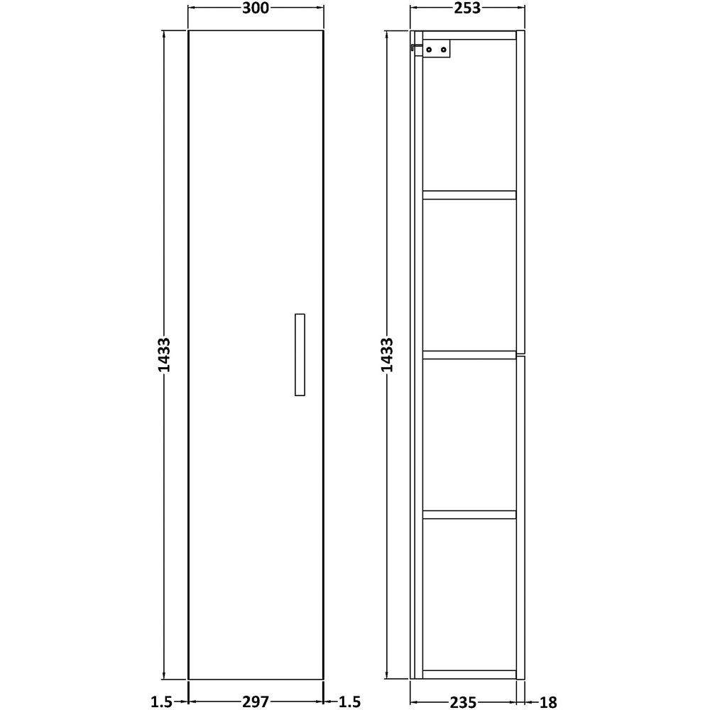 nuie Athena Single Door Hacienda Black Wall Hung Tall Shelving Unit Image 2