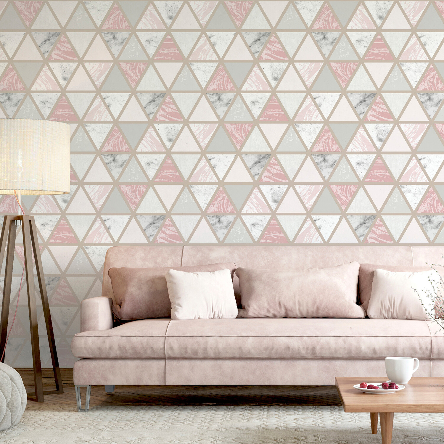 Marble Geometrical Wallpaper - Pink Grey Image 4
