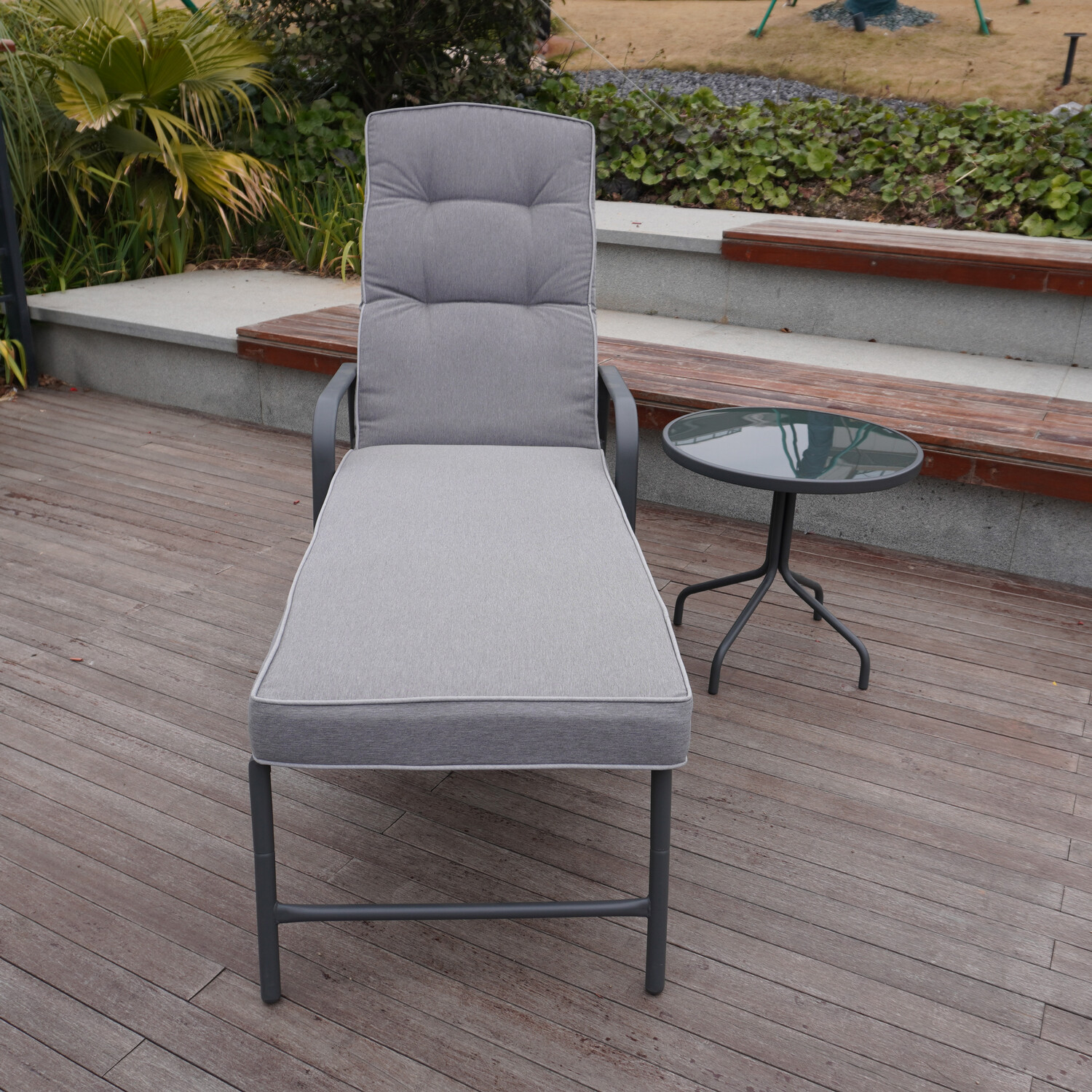 Rowly Grey Sun Lounger and Side Table Set Image 2