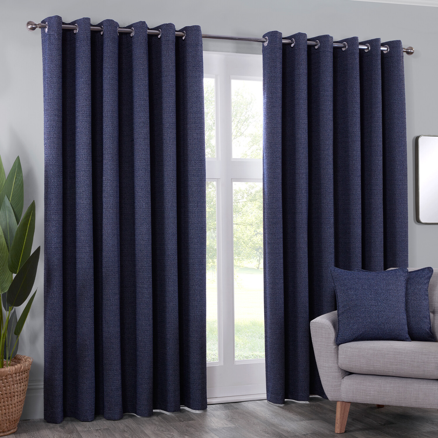 Crofton Navy Eyelet Curtain 229 x 229cm Image 1