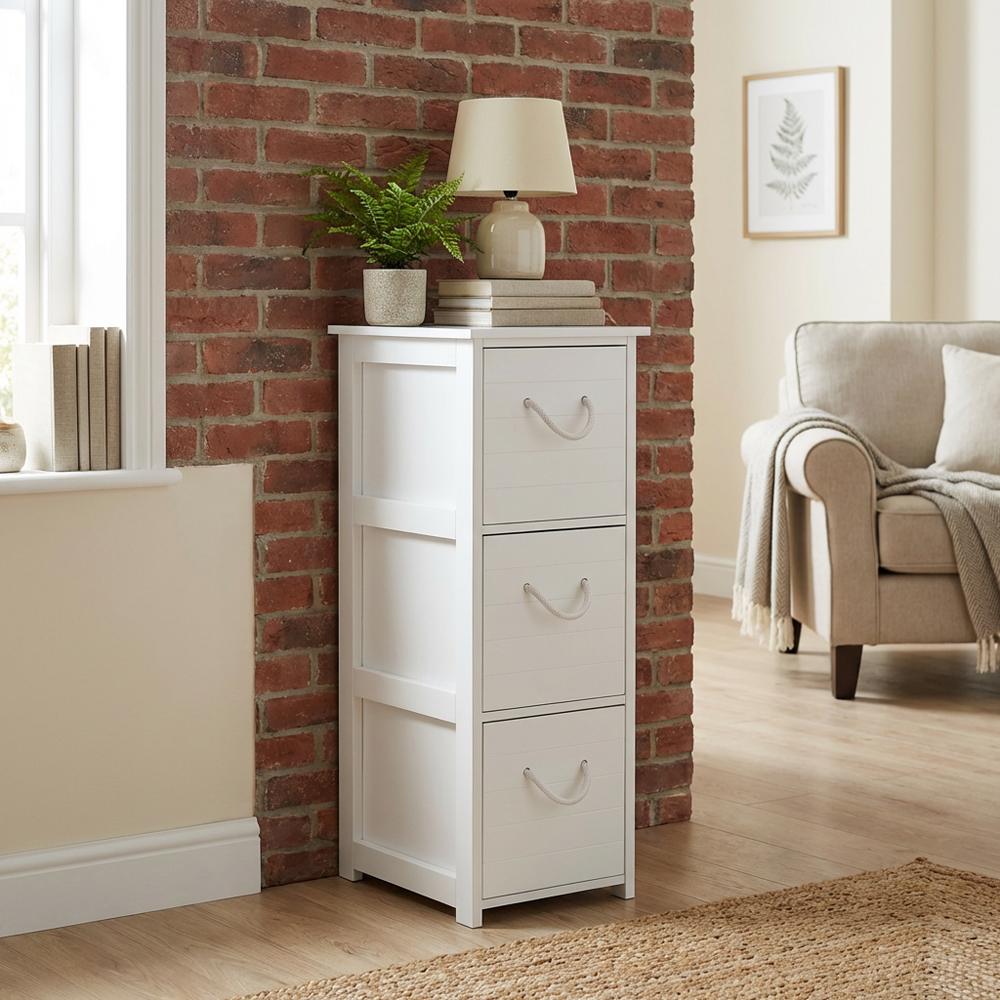 Aura 3 Drawer White Cabinet with Rope Handles Image 5