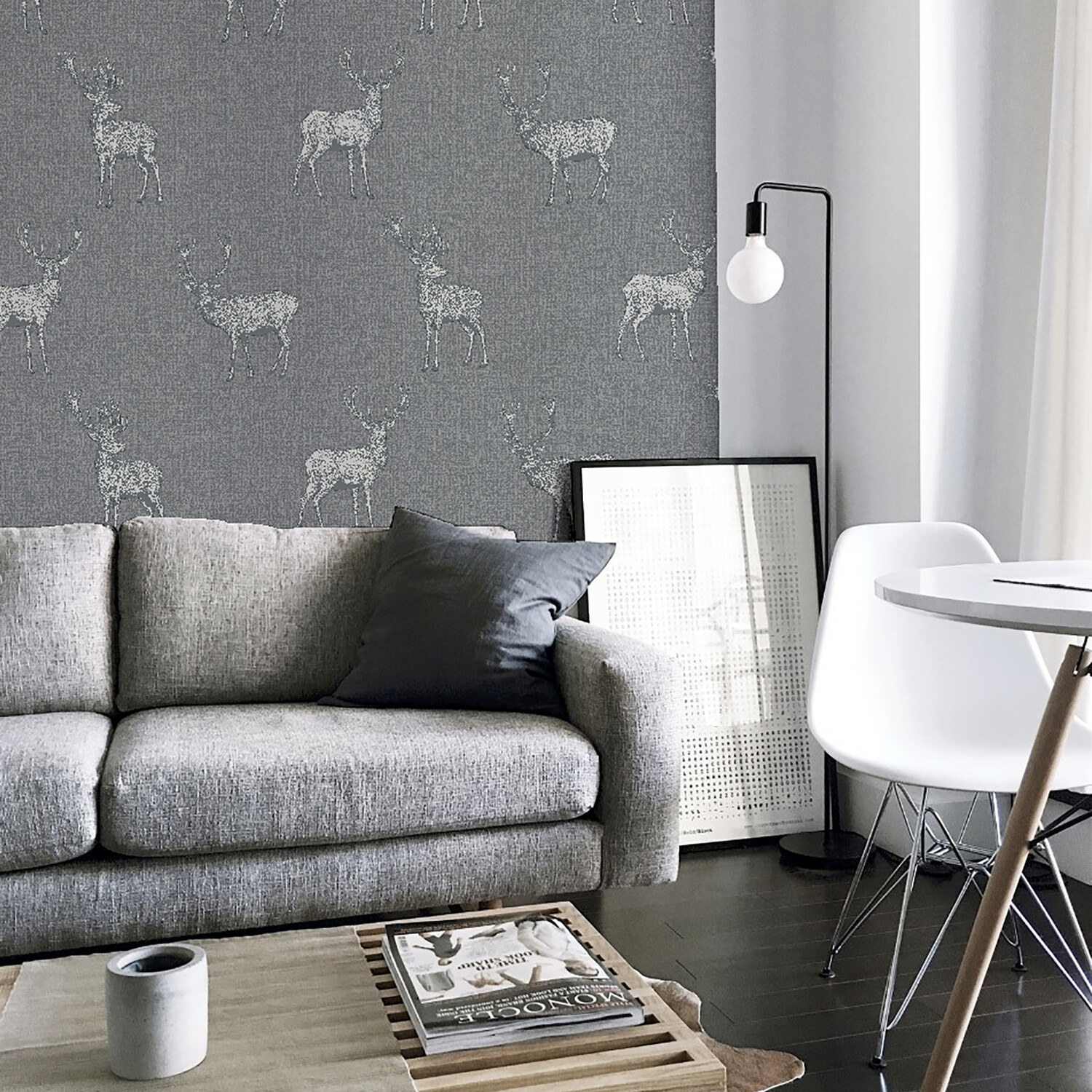 Heritage Stag Wallpaper - Grey and Silver Image 3