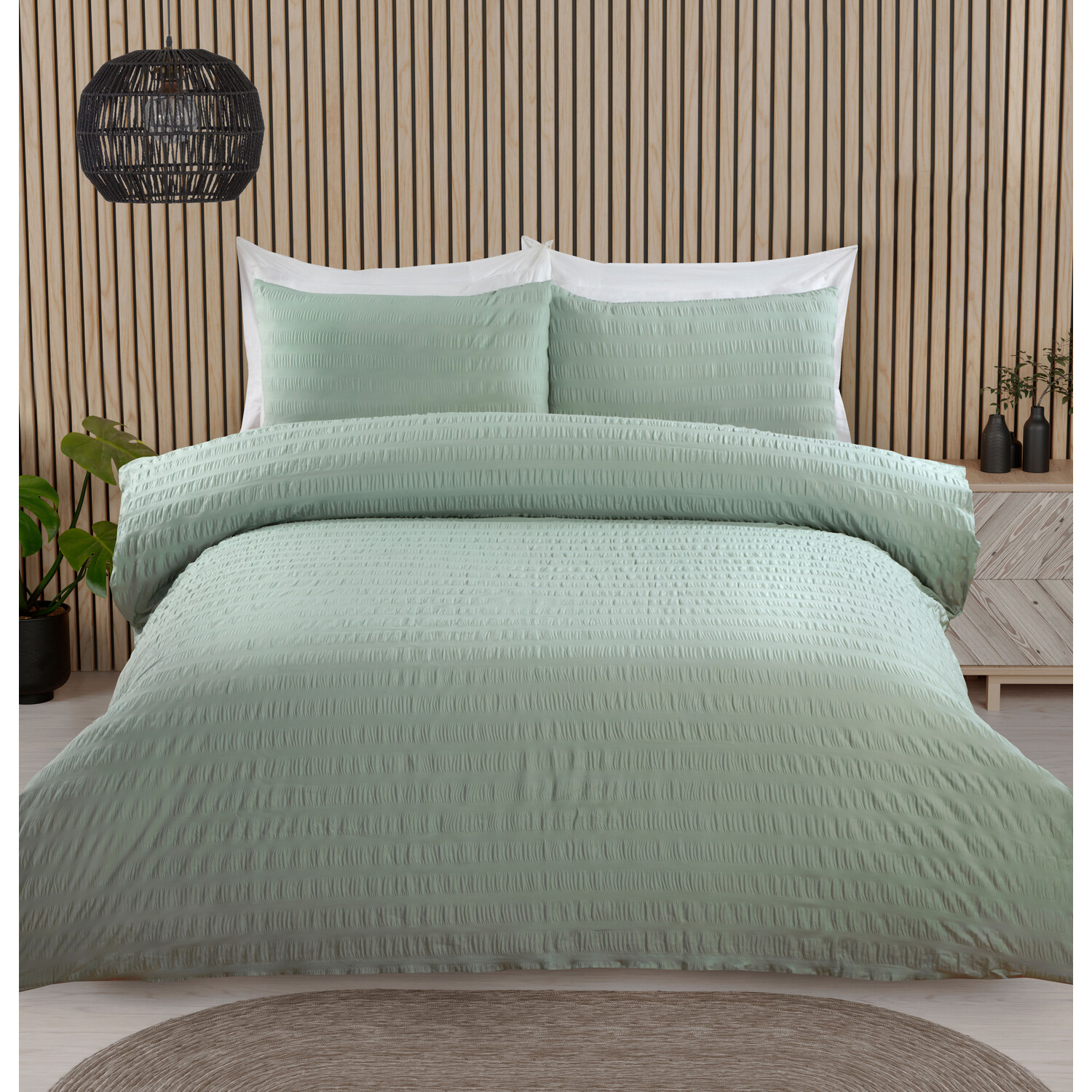 Divante Seersucker King Size Sage Duvet Set Image 1