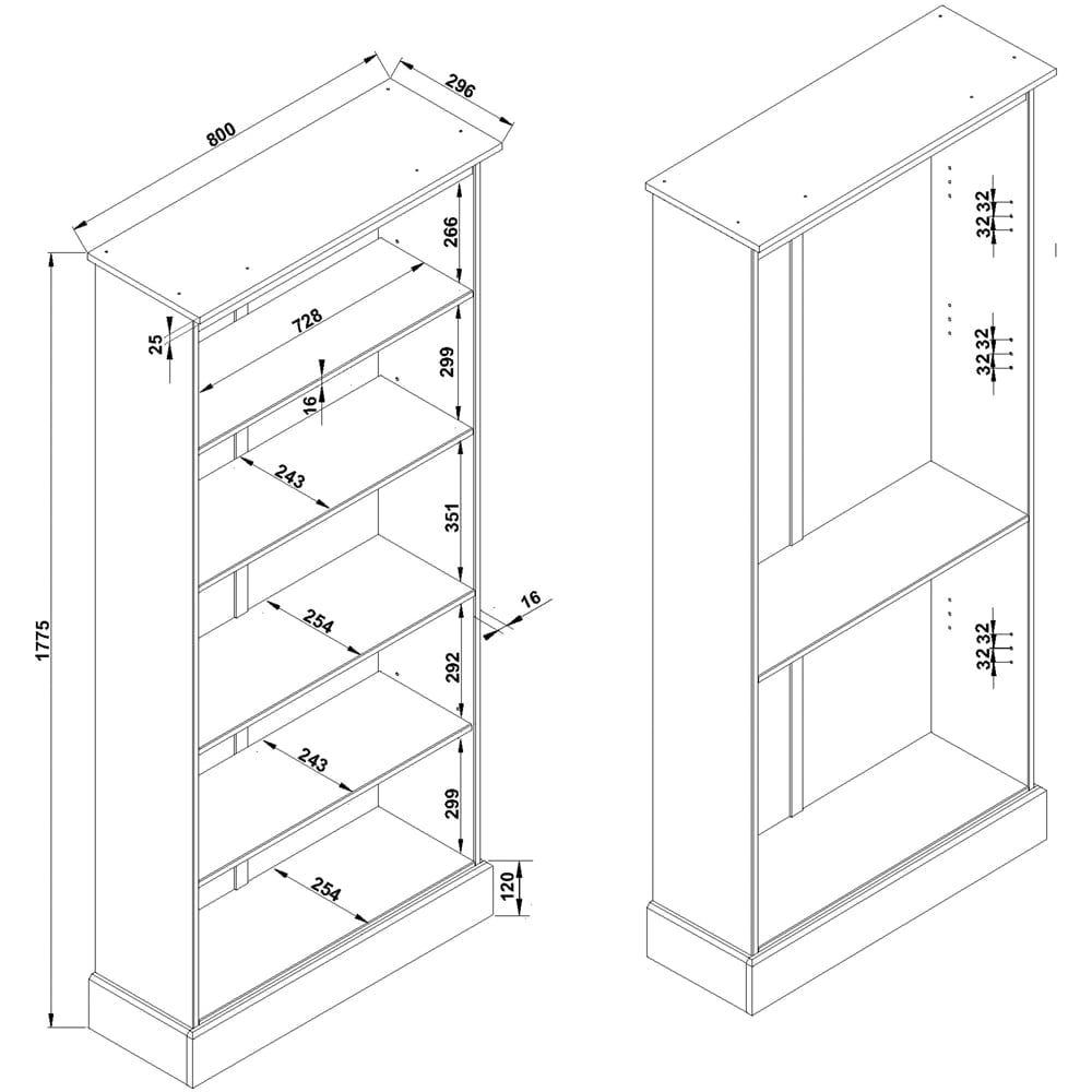 Core Products Corona 5 Shelf Pine Tall Bookcase Image 7