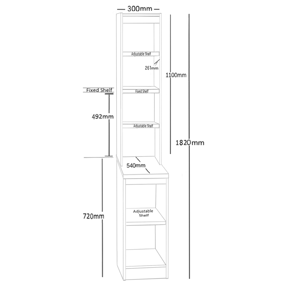 R White Cabinets 6 Shelf Grey Desk Height Bookcase with Hutch Image 5
