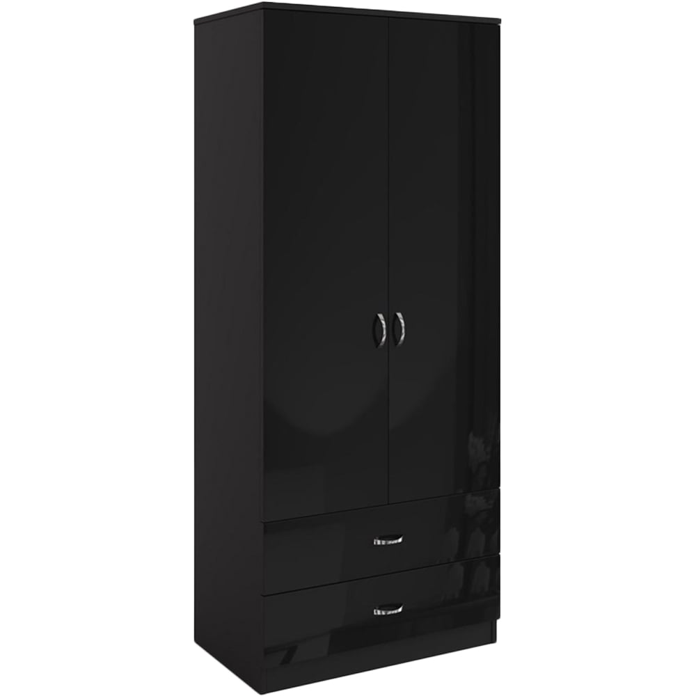 FWStyle Chilton 2 Door 2 Drawer Black Gloss Wardrobe Image 2