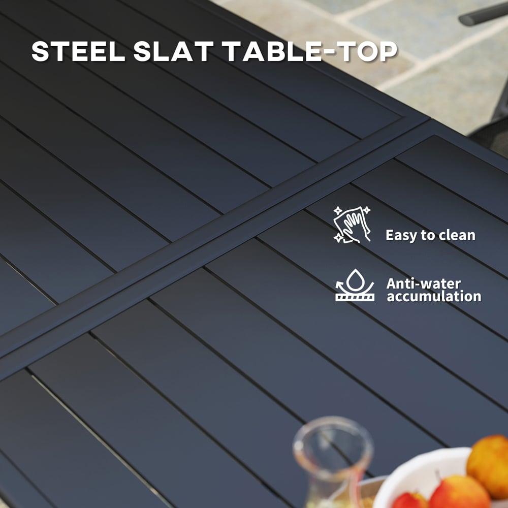 Outsunny 6 Seater Slate Top Steel Garden Dining Table Black Image 8
