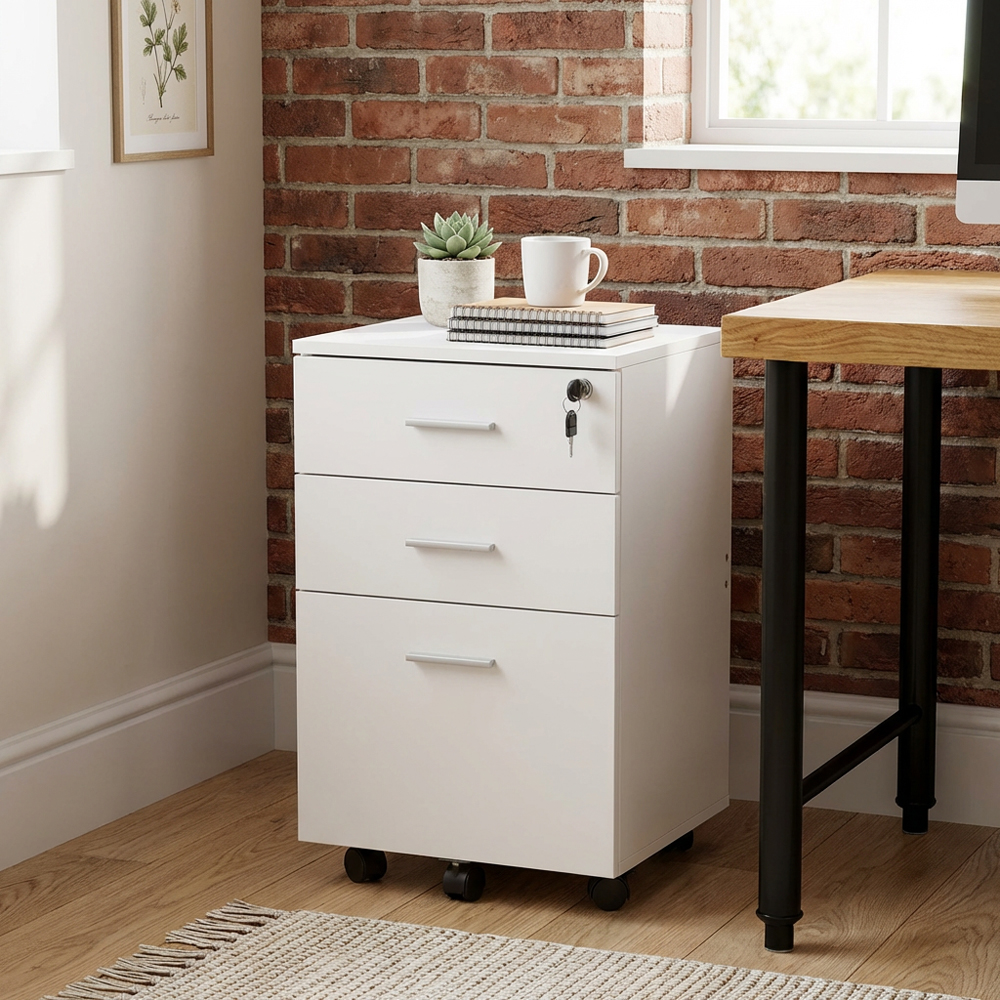 3 Drawer Wooden Filing Cabinet - White Image 4