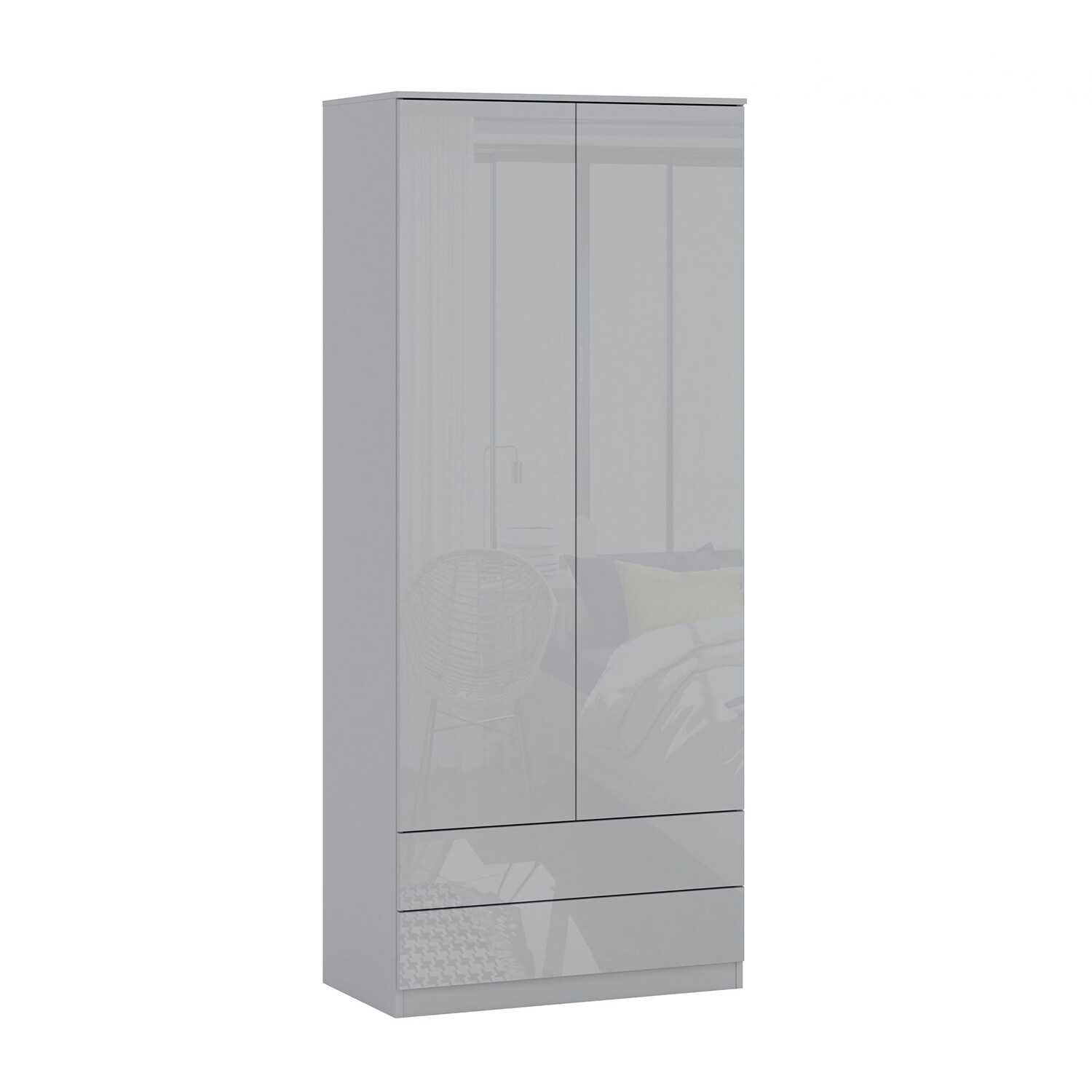 Shard 2 Door 2 Drawer Glossy Grey Wardrobe Image 2
