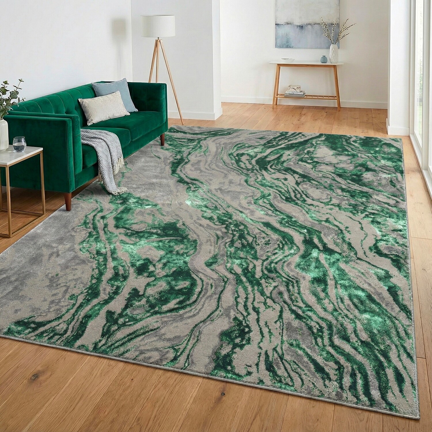 Sunset Emerald Marble Rug Green 120cm | Homebase
