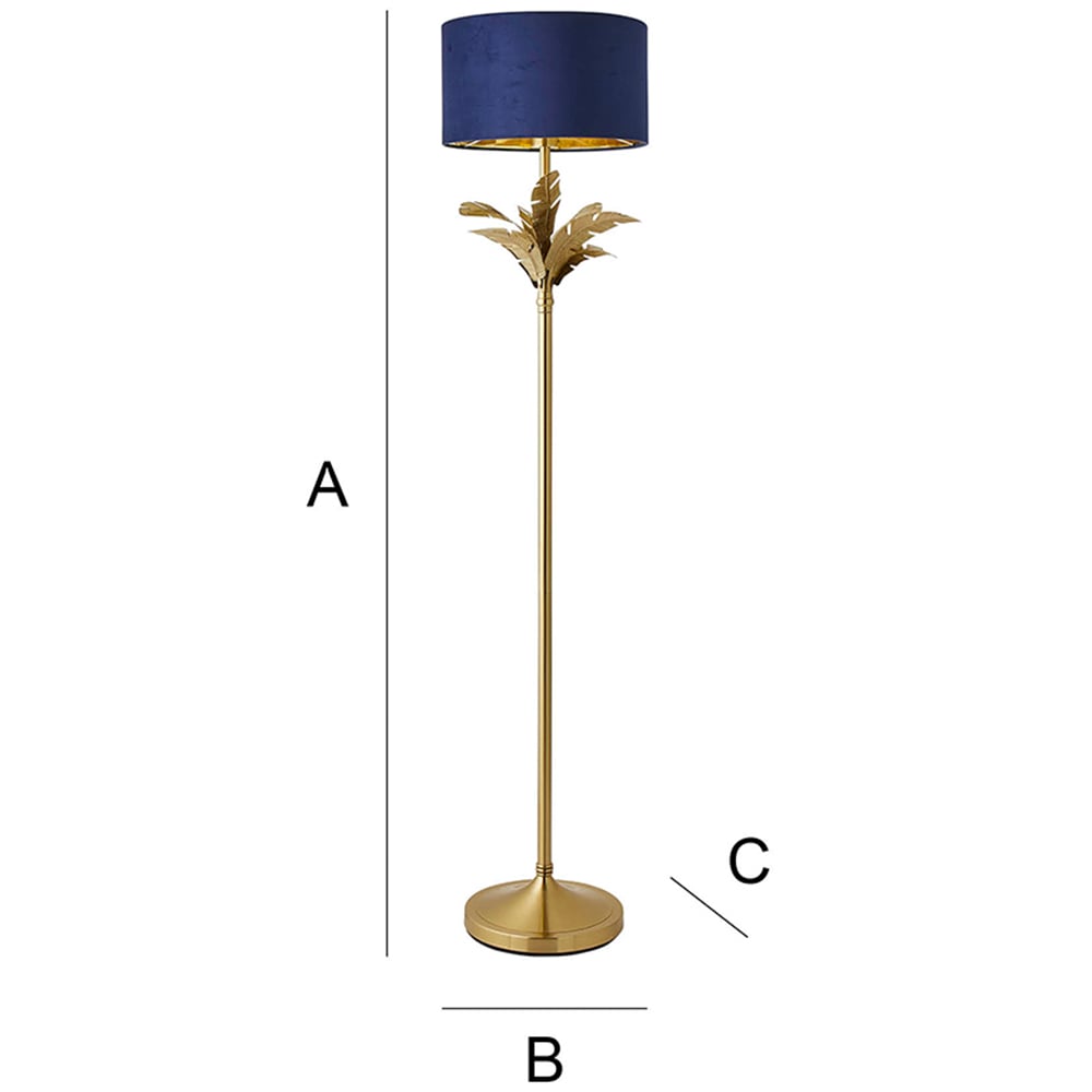 ValueLights Christina Navy Velvet and Gold Palm Leaf Floor Lamp with Bulb Image 7