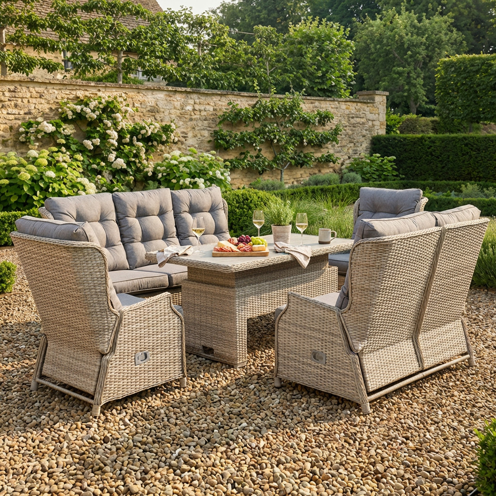 Cambridge 5 Piece Wicker Reclining Patio Sofa Set Natural and Grey Image 3