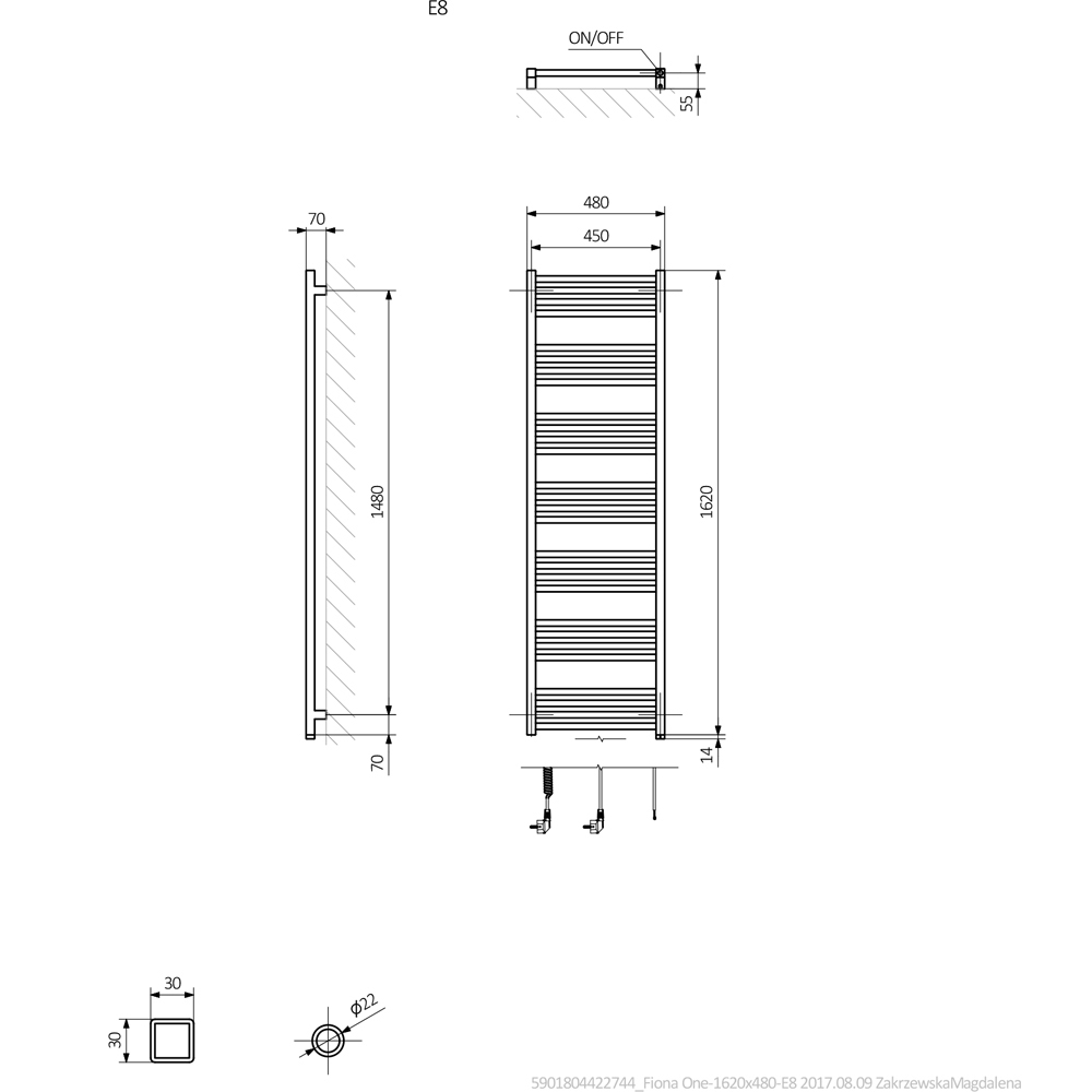 Terma Fiona One 2046BTU Sparkling Gravel Taupe Electric Tower Rail 1620 x 480mm Image 7