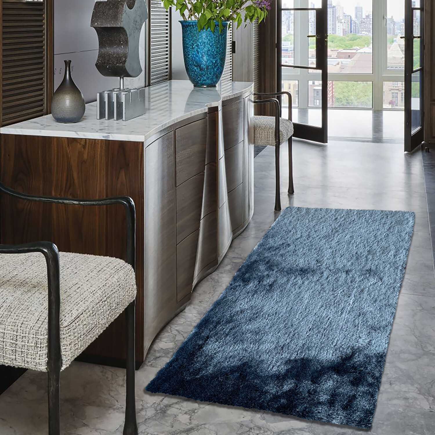 Sky Blue Silky Shaggy Rug 150 x 80cm Image 2