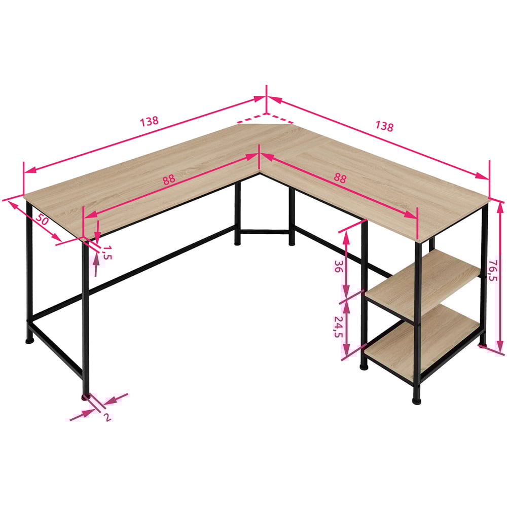tectake Hamilton 2 Shelf Light Wood Oak Sonoma L Shaped Desk Image 8