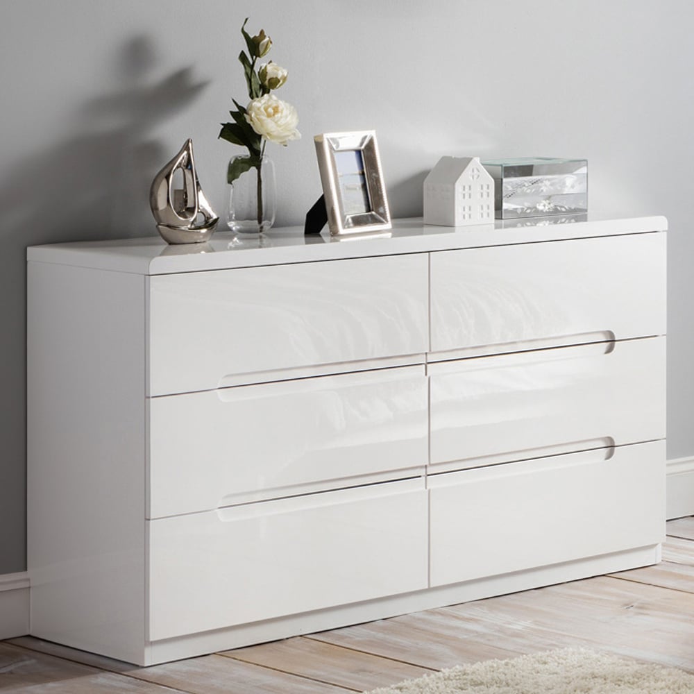 Julian Bowen Manhattan 6 Drawer White Wide Chest of Drawers Image 4