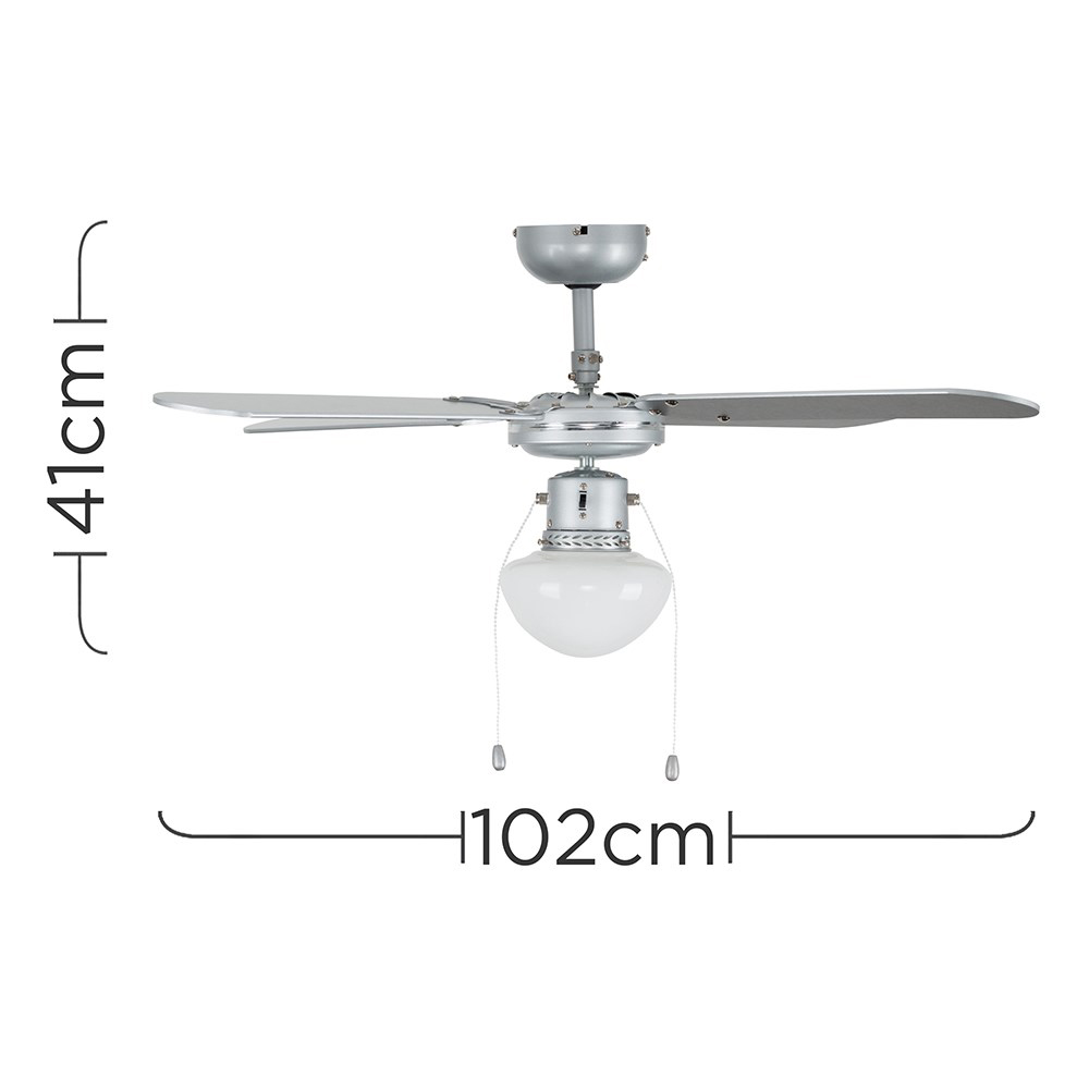 ValueLights Mirage Silver Ceiling Fan with Opal Glass Light Image 9
