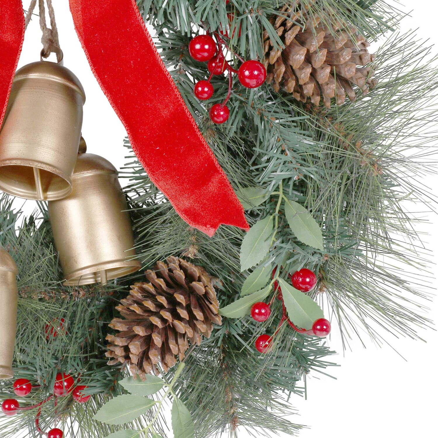 Velvet Bow Hanging Bell Wreath Image 3