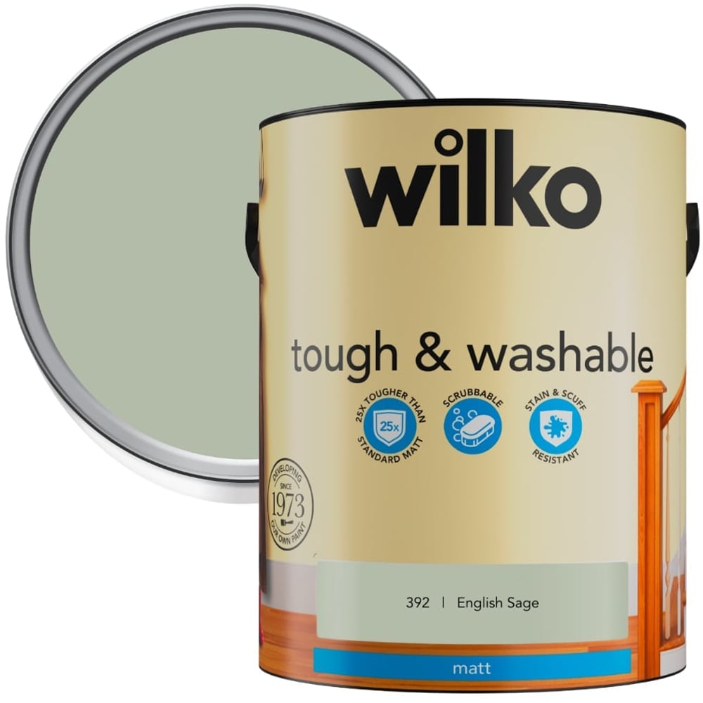 Wilko Tough & Washable English Sage Matt Emulsion Paint 5L Image 1