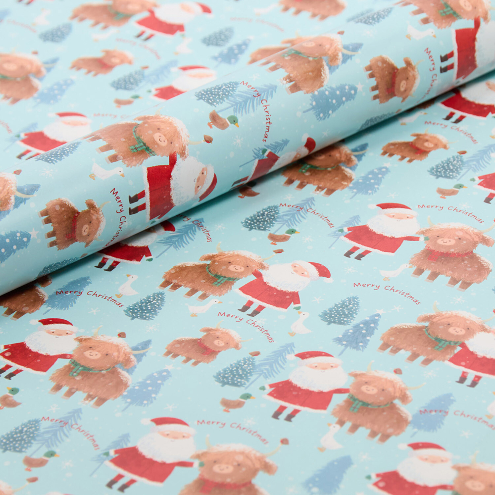 Santa with Highland Cow Gift Wrap Image 2