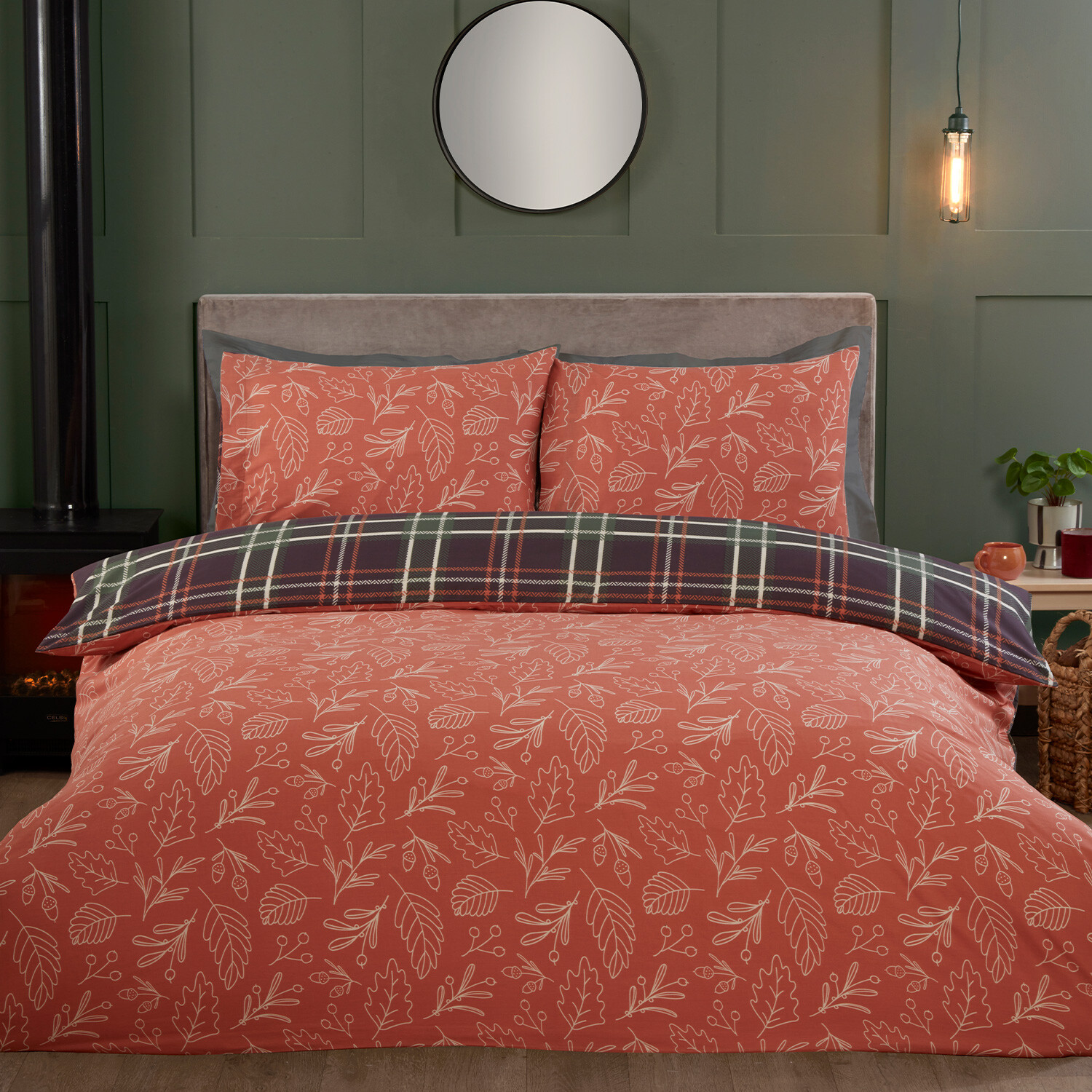 The Fall Collection Autumn Check Reversible Duvet Cover and Pillowcase Set - Superking Image 2