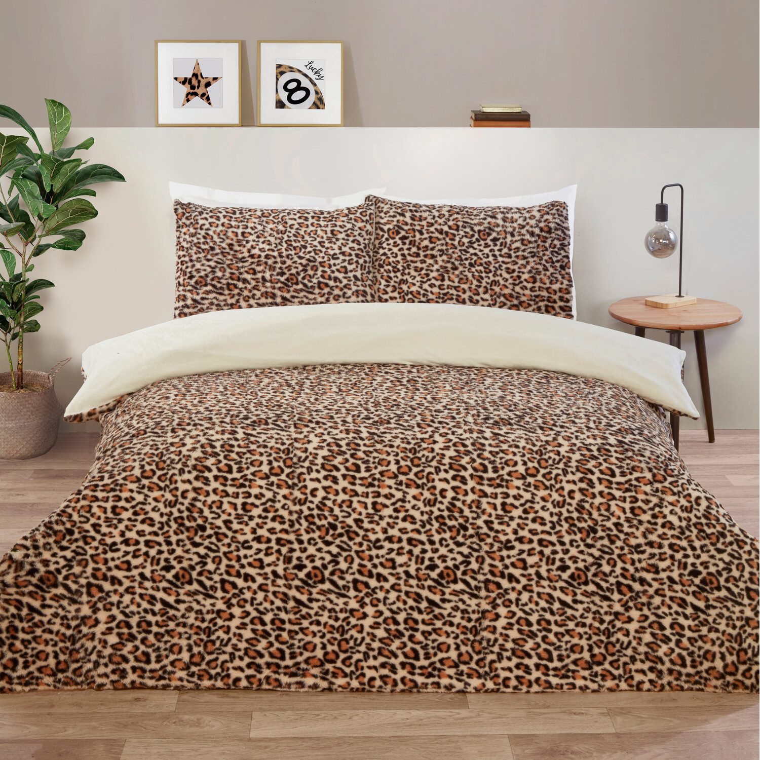 Leopard Print Faux Fur Duvet Set Brown King Image 1