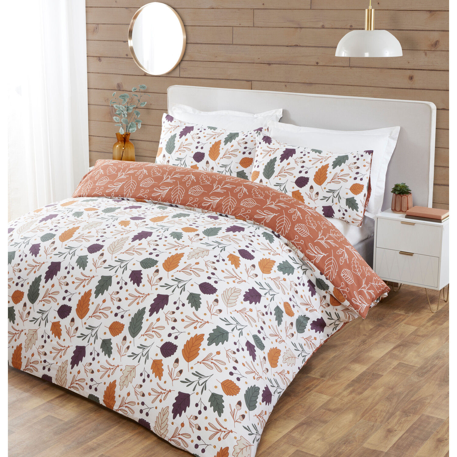 Autumnal Leaves Duvet Cover and Pillowcase Set - Rust / Superking Image 3