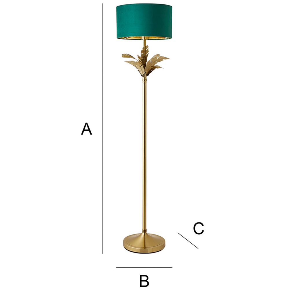 ValueLights Christina Green Velvet and Gold Palm Leaf Floor Lamp with Bulb Image 8