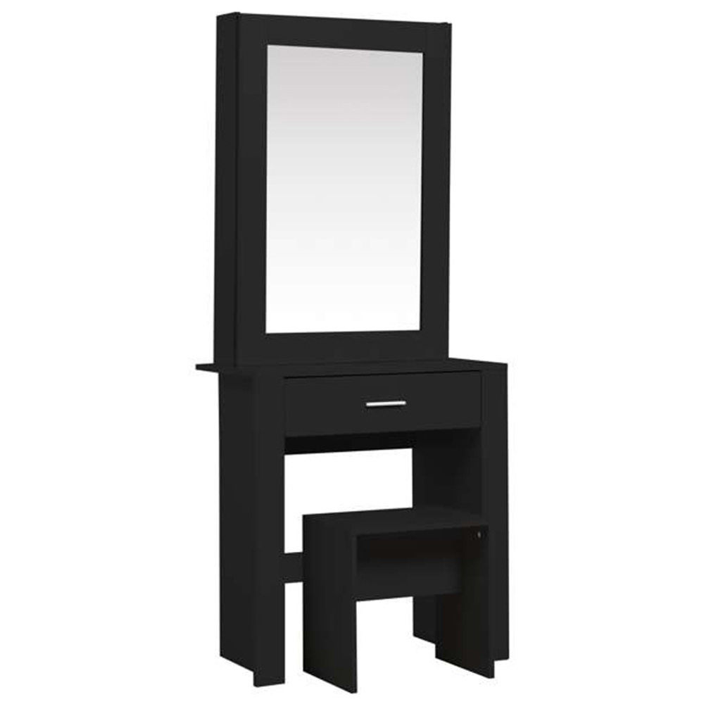 Evelyn Single Drawer Black Dressing Table Set with Sliding Mirror Image 2
