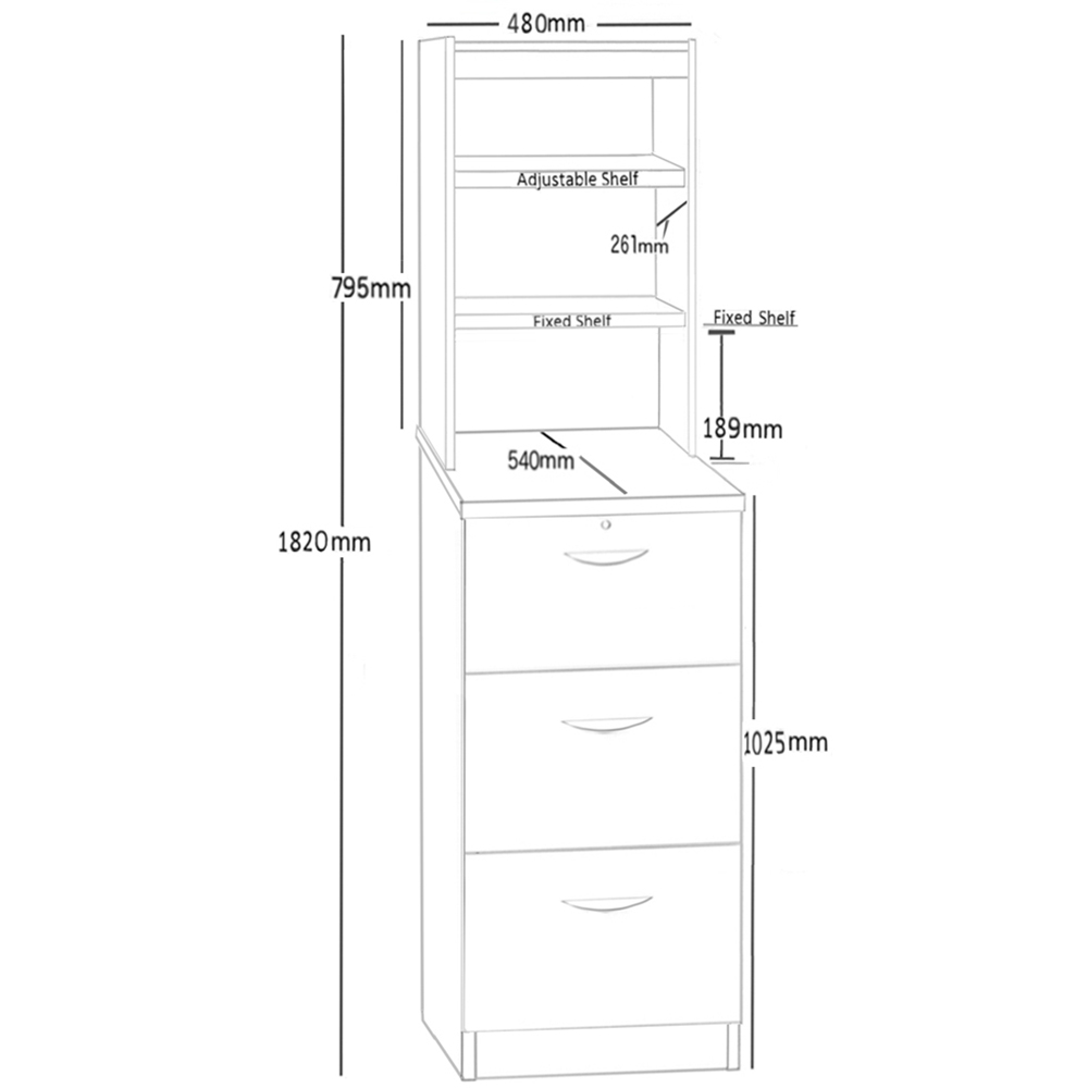 R White Cabinets 3 Drawer 3 Shelf White Filing Cabinet with Hutch Image 5