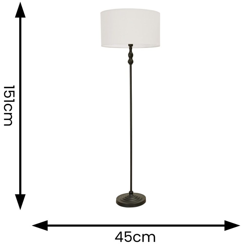 ValueLights Maggie White Fabric Shade Black Metal Candlestick Floor Lamp Image 4