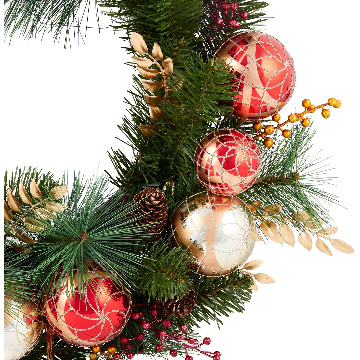 Traditonal Red and Gold Bauble Wreath Image 3