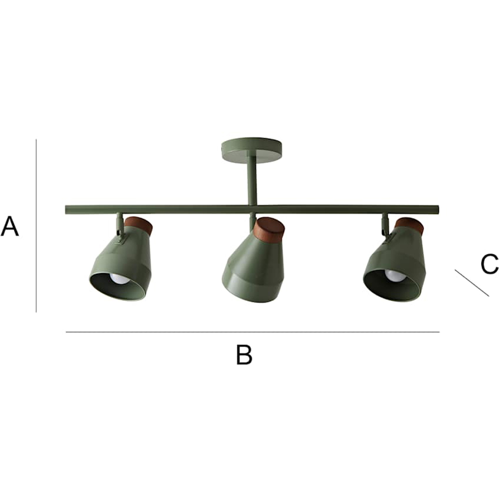 ValueLights Parker 3 Way Green and Walnut Ceiling Light and Bulbs Image 8
