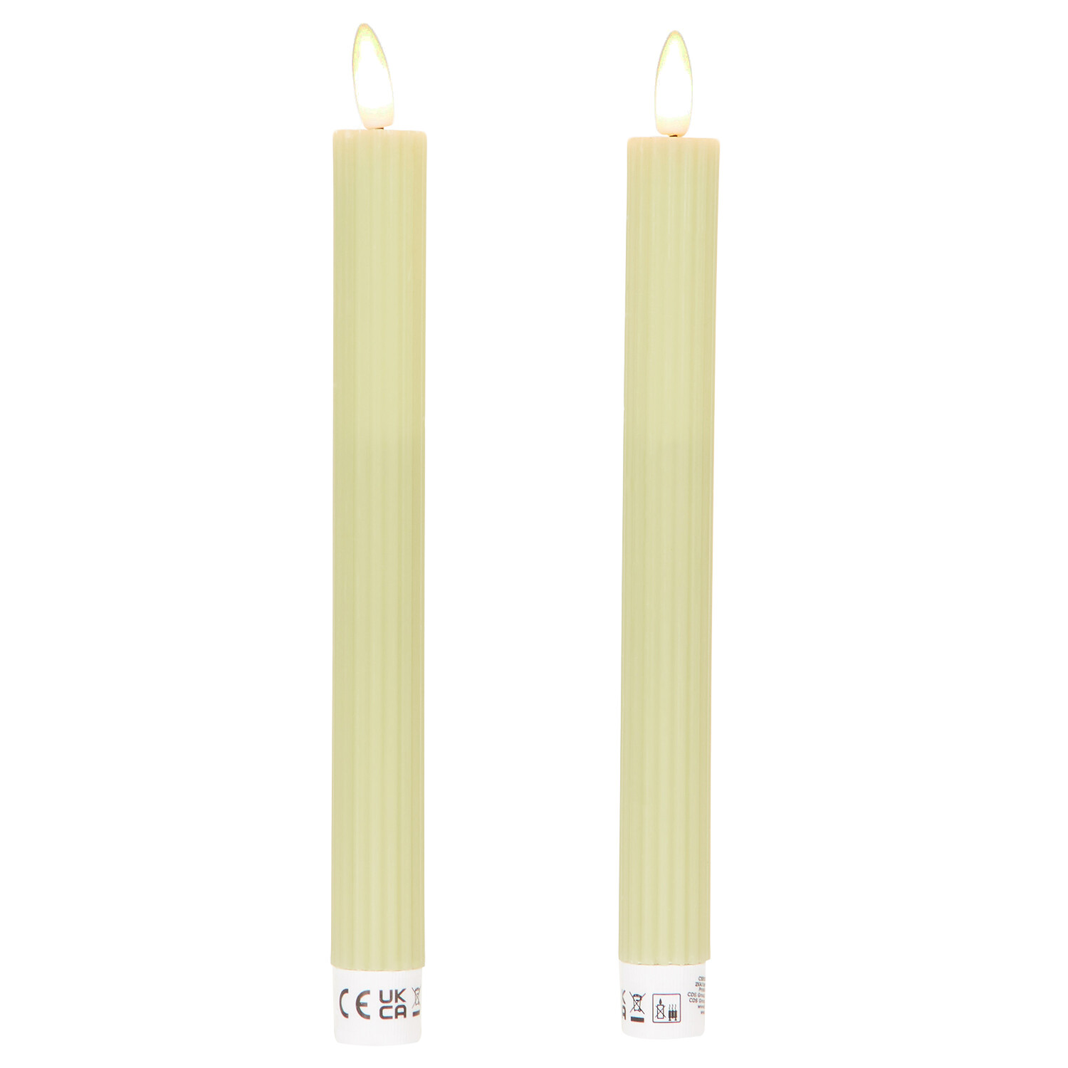 Set of 2 Ribbed Taper LED Candles - Beige or Green Image 2