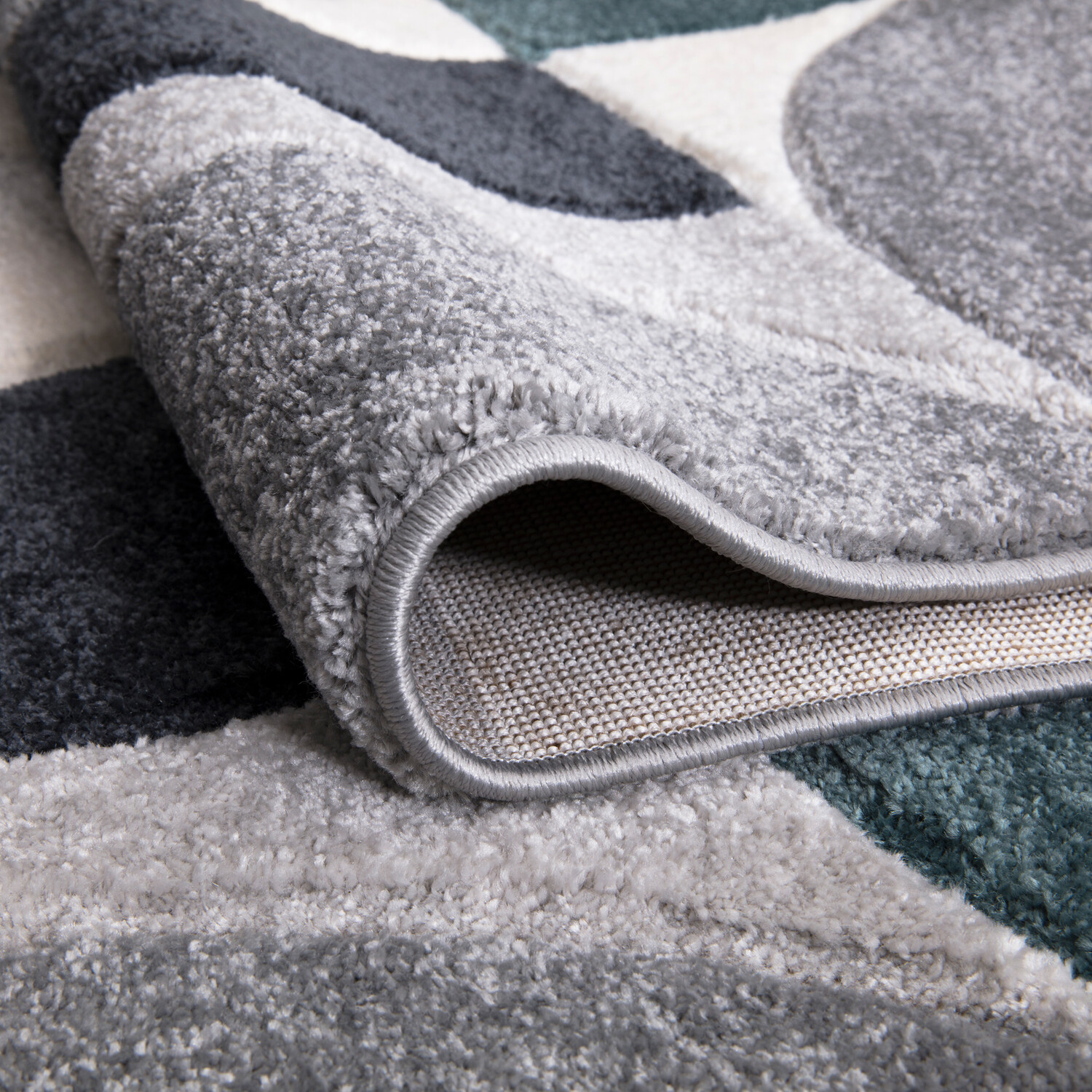 Modern Geo Pattern Rug Grey and Teal Image 3