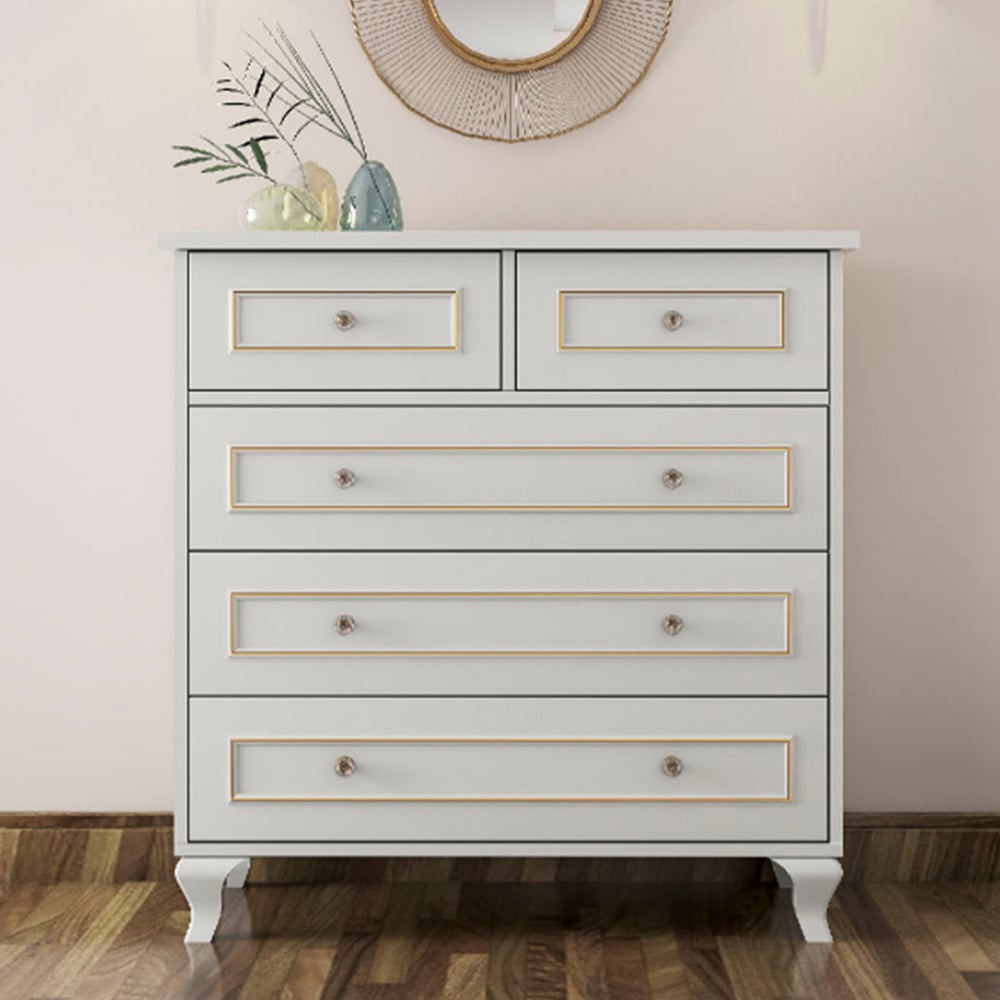 Evu MARIE 5 Drawer Gold and White Chest of Drawers Image 3