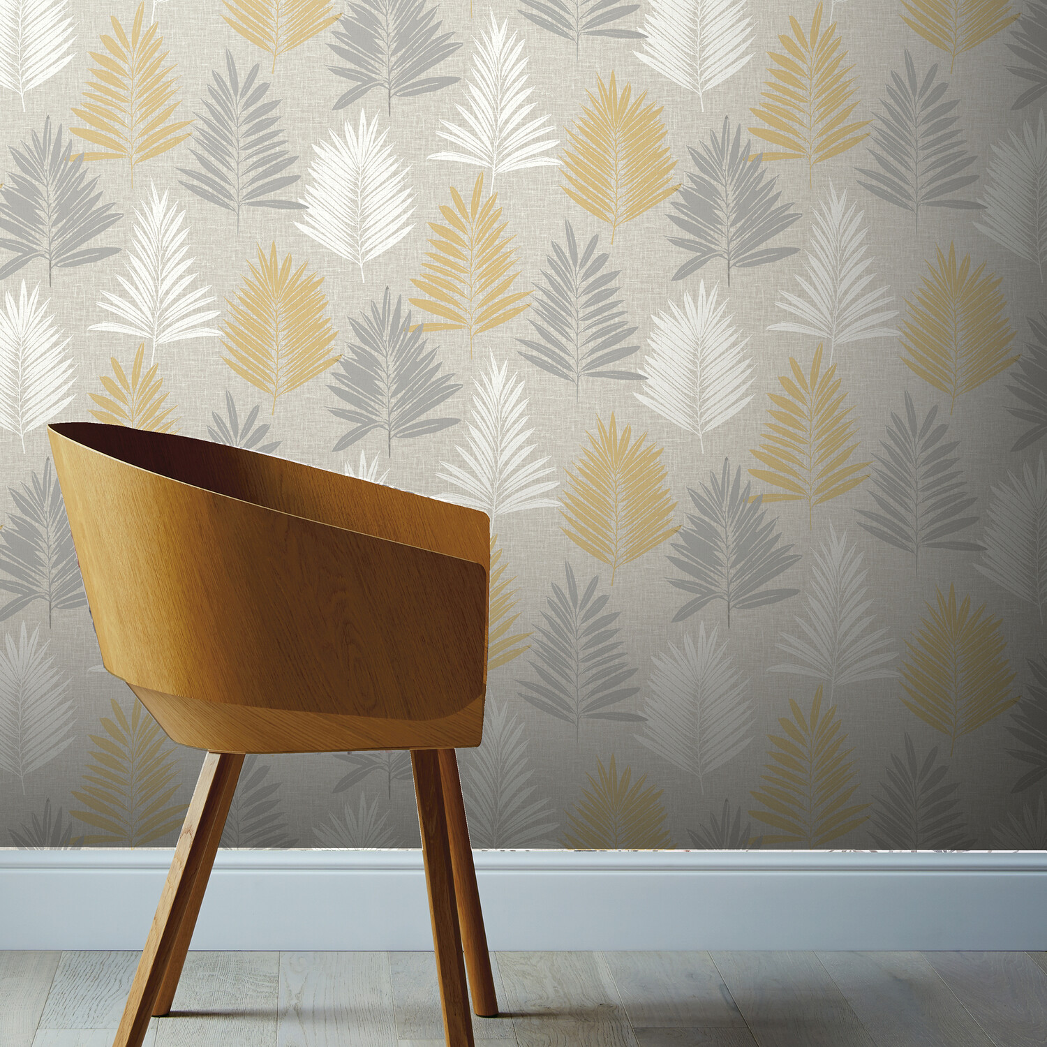 Linen Palm Wallpaper - Ochre and Grey Image 4