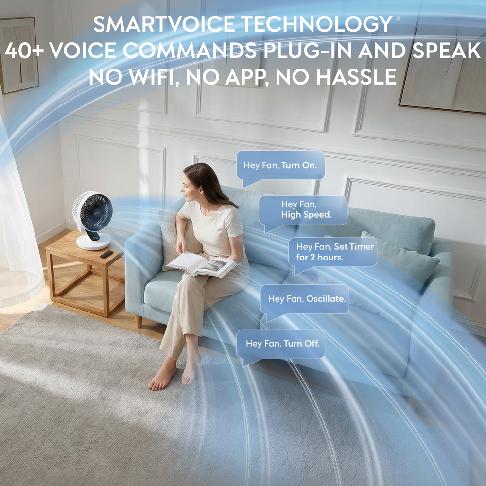 Air Pro White SmartVoice 3D Oscillating Black Desk Fan with Remote and Built-in Aroma Box 10 inch Image 3