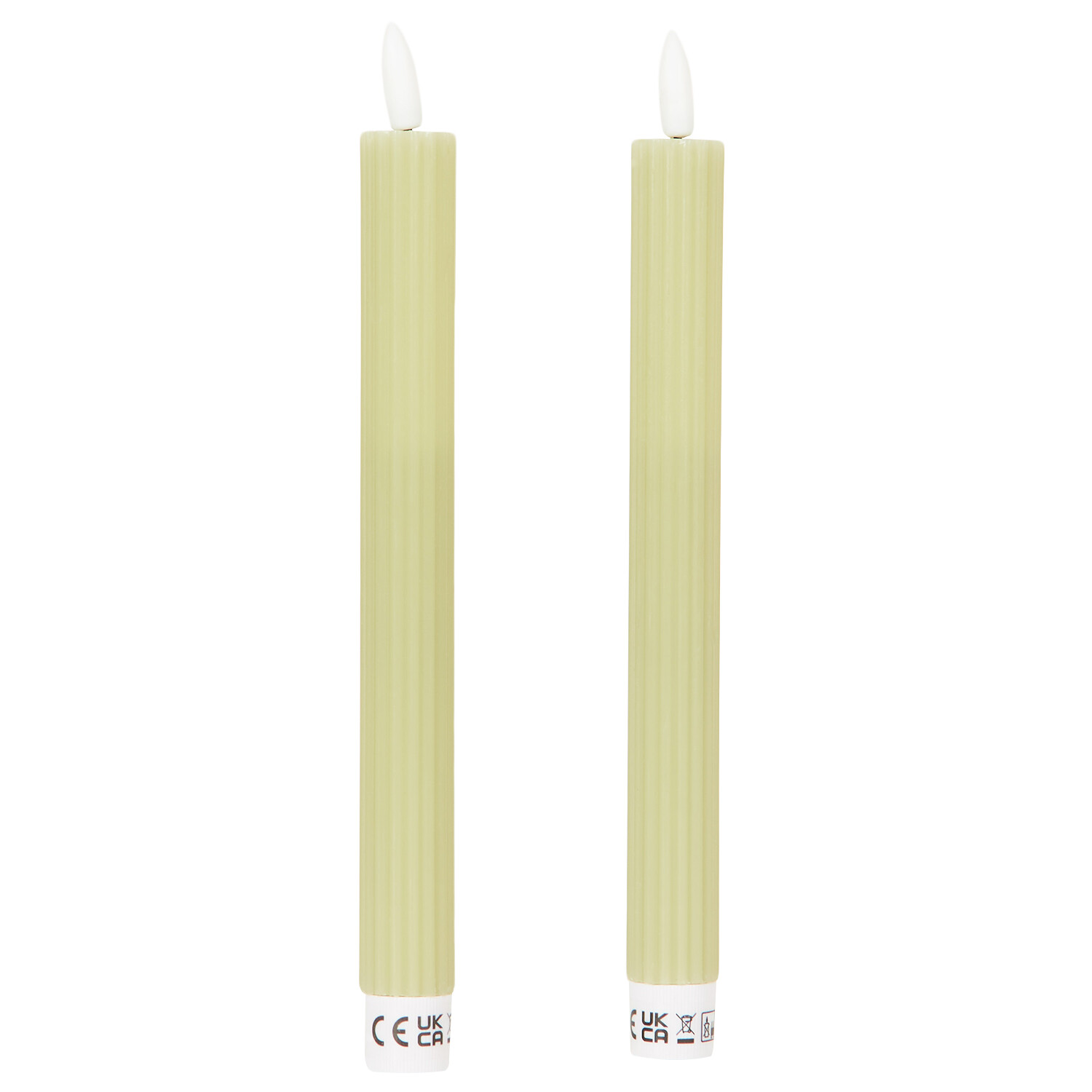 Set of 2 Ribbed Taper LED Candles - Beige or Green Image 10