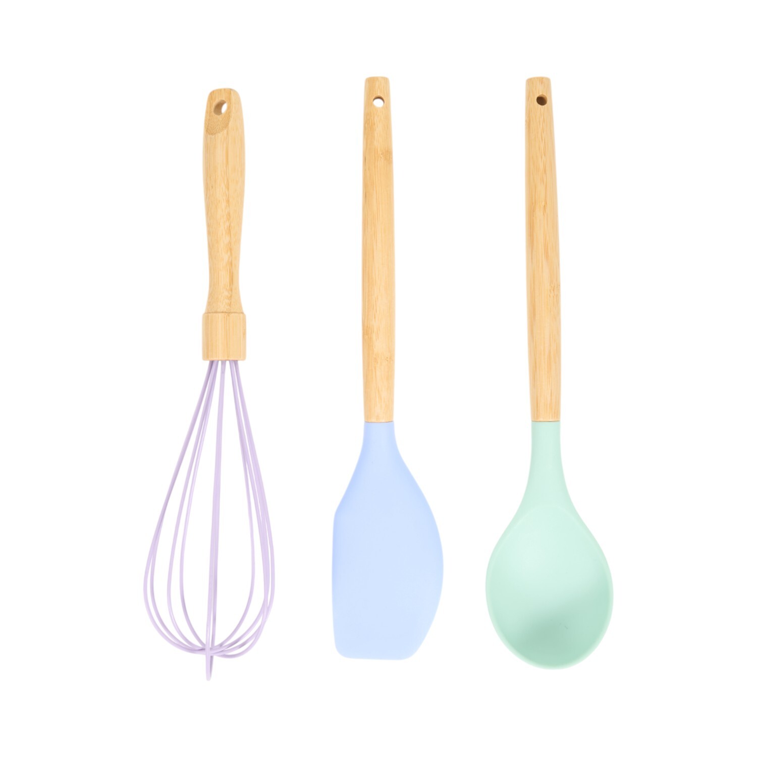 Pack of 3 Silicone and Bamboo Utensils Blue Image 2