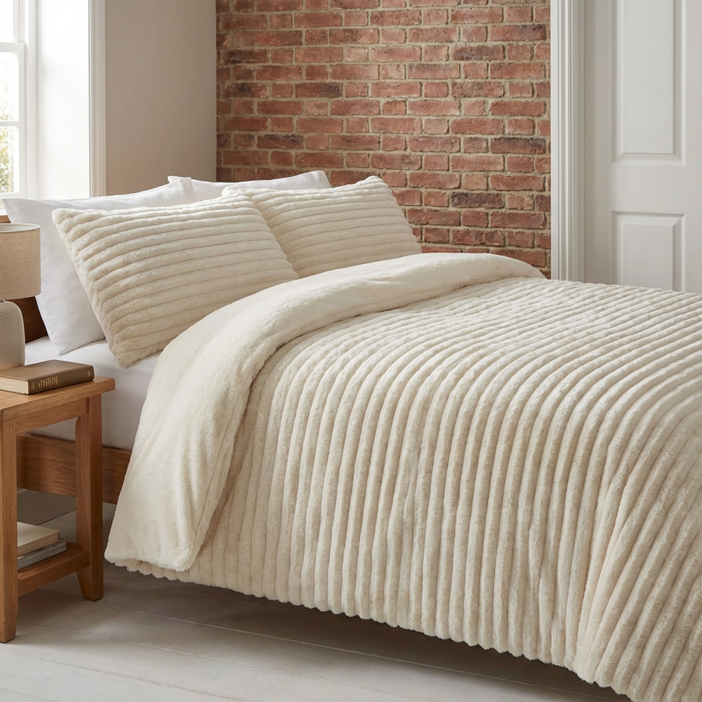 Colorado Faux Fur Duvet Set Ivory Double Image 8