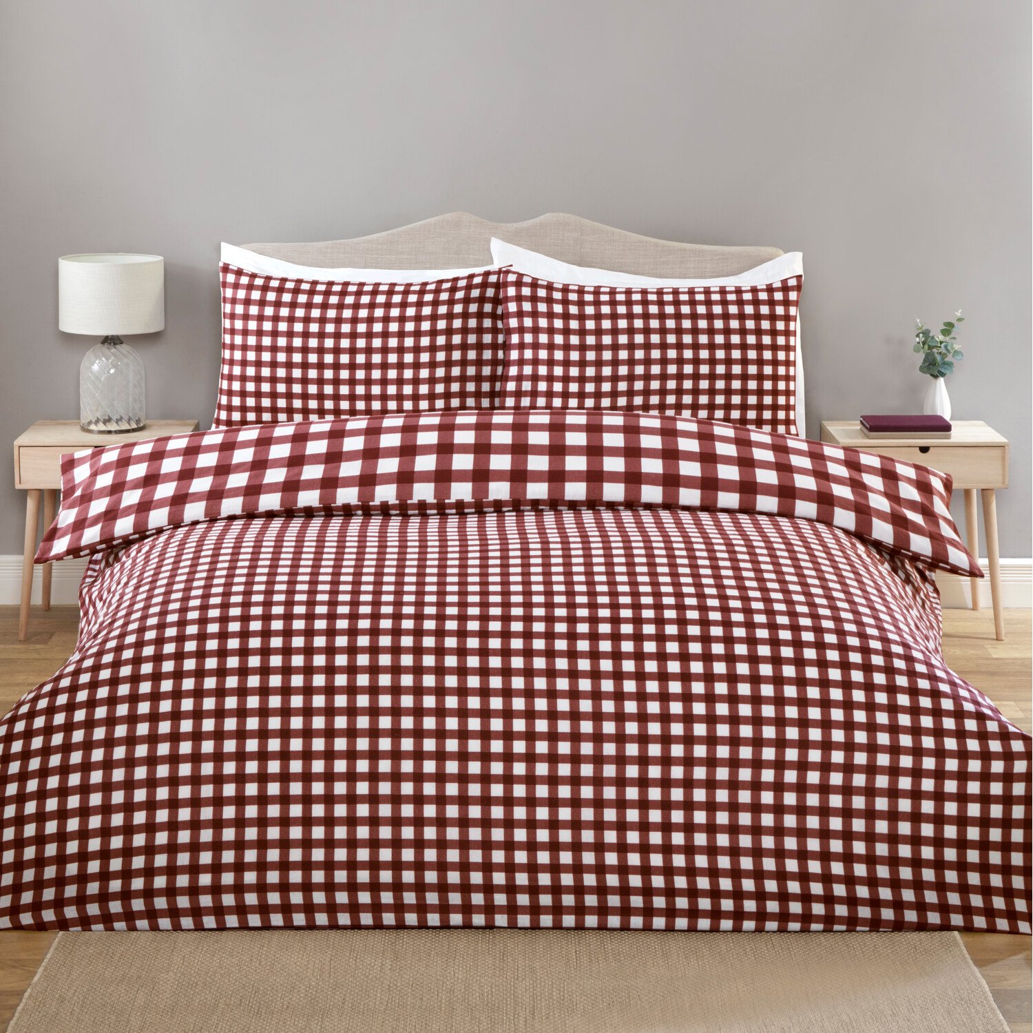 Catriona Gingham Duvet Set Burgundy King Image 2