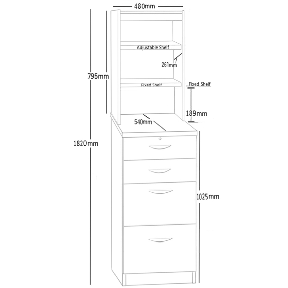 R White Cabinets 4 Drawer 3 Shelf Grey Filing Cabinet with Hutch Image 5