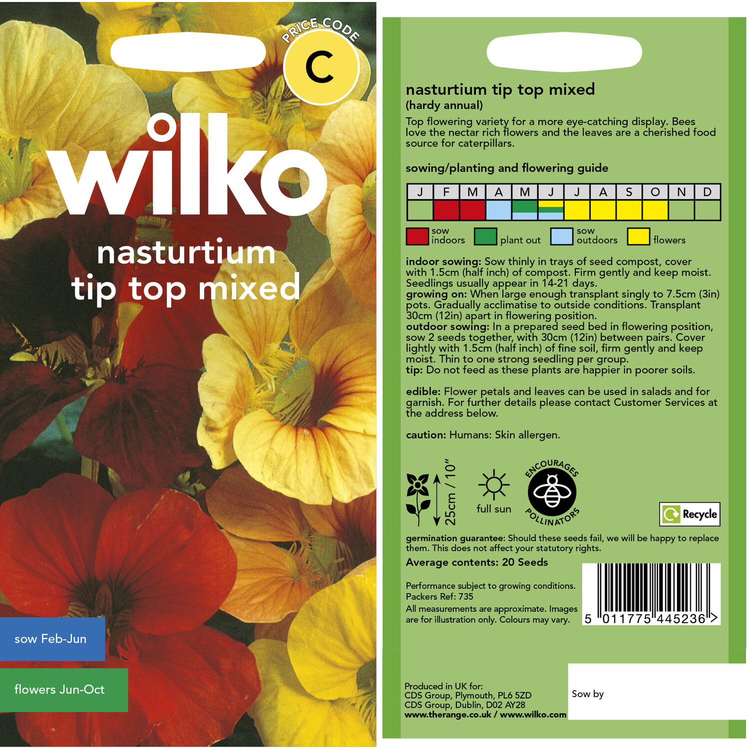 Wilko Nasturtium Tip Top Mixed Flower Seeds Image 3