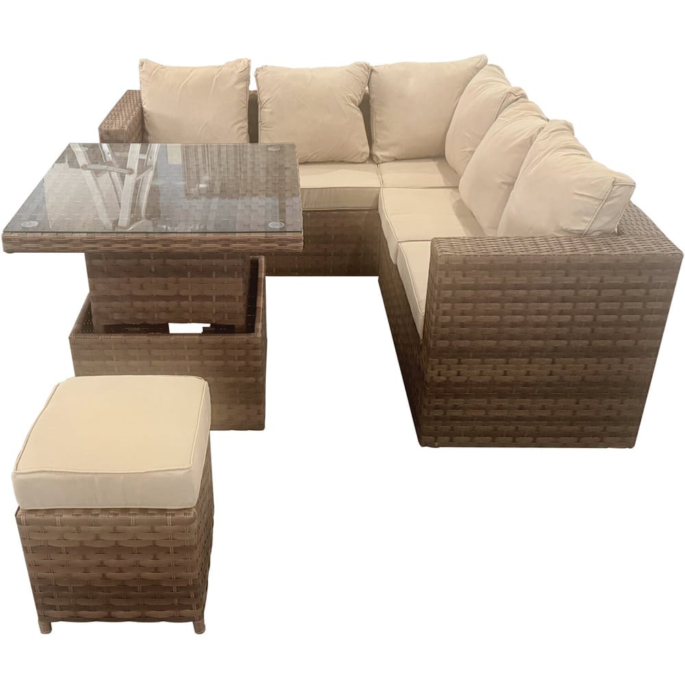 Carolina 5 Seater Brown Rattan Height Adjustable Table Garden Corner Lounge Set Image 3