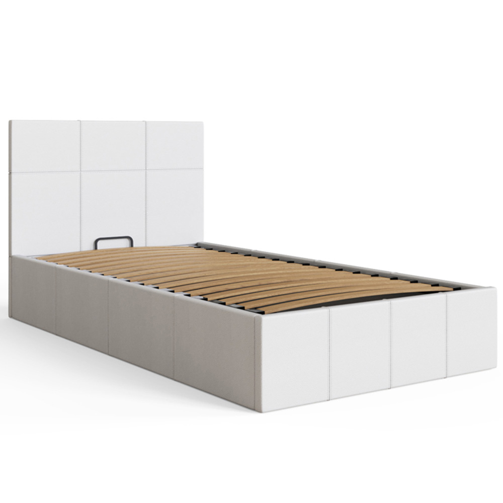 GFW Single White Faux Leather Side Lift Ottoman Bed with Bonnell Mattress Image 3