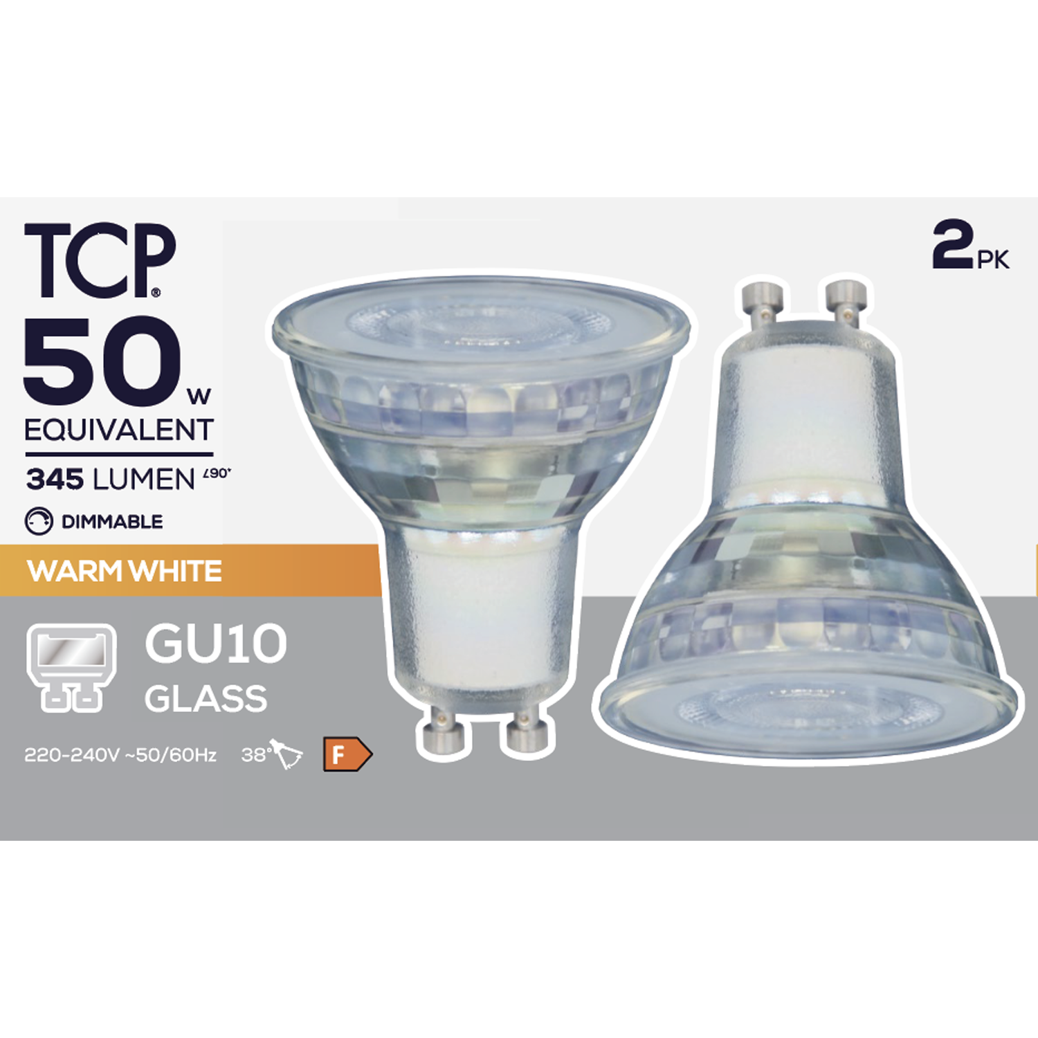 TCP LED  GU10 345L Warm White Dimmable Bulbs - Warm White Image 2