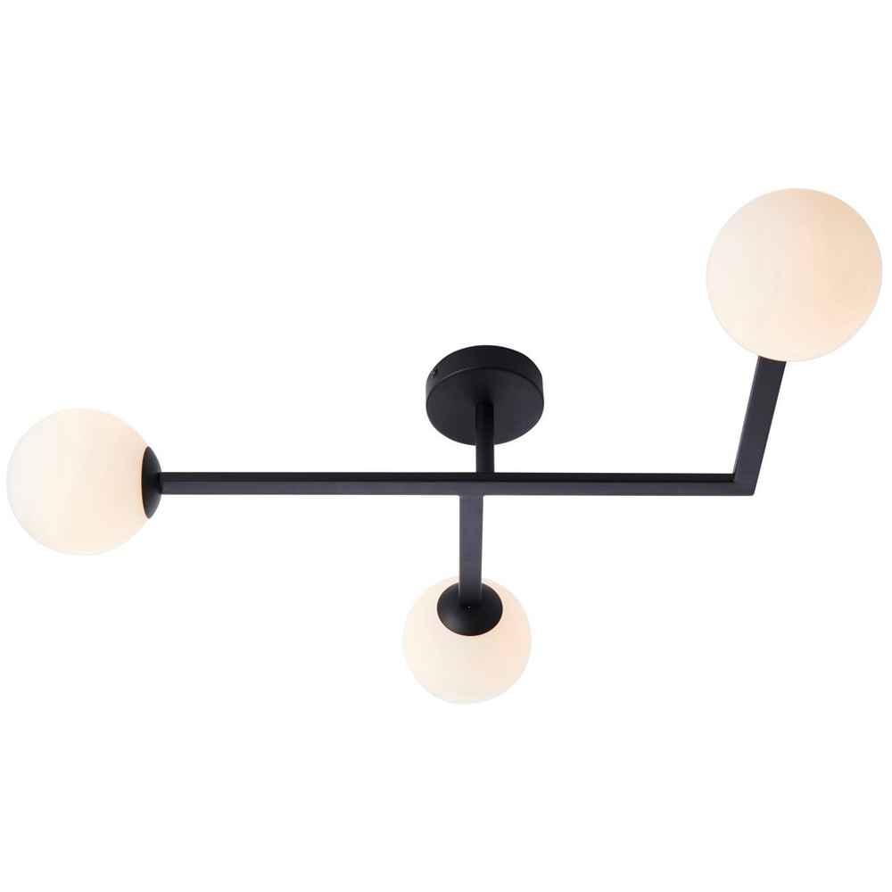 Merano Riomaggiore Matt Black Matt Opal Glass 3 Light Ceiling Light Image 3